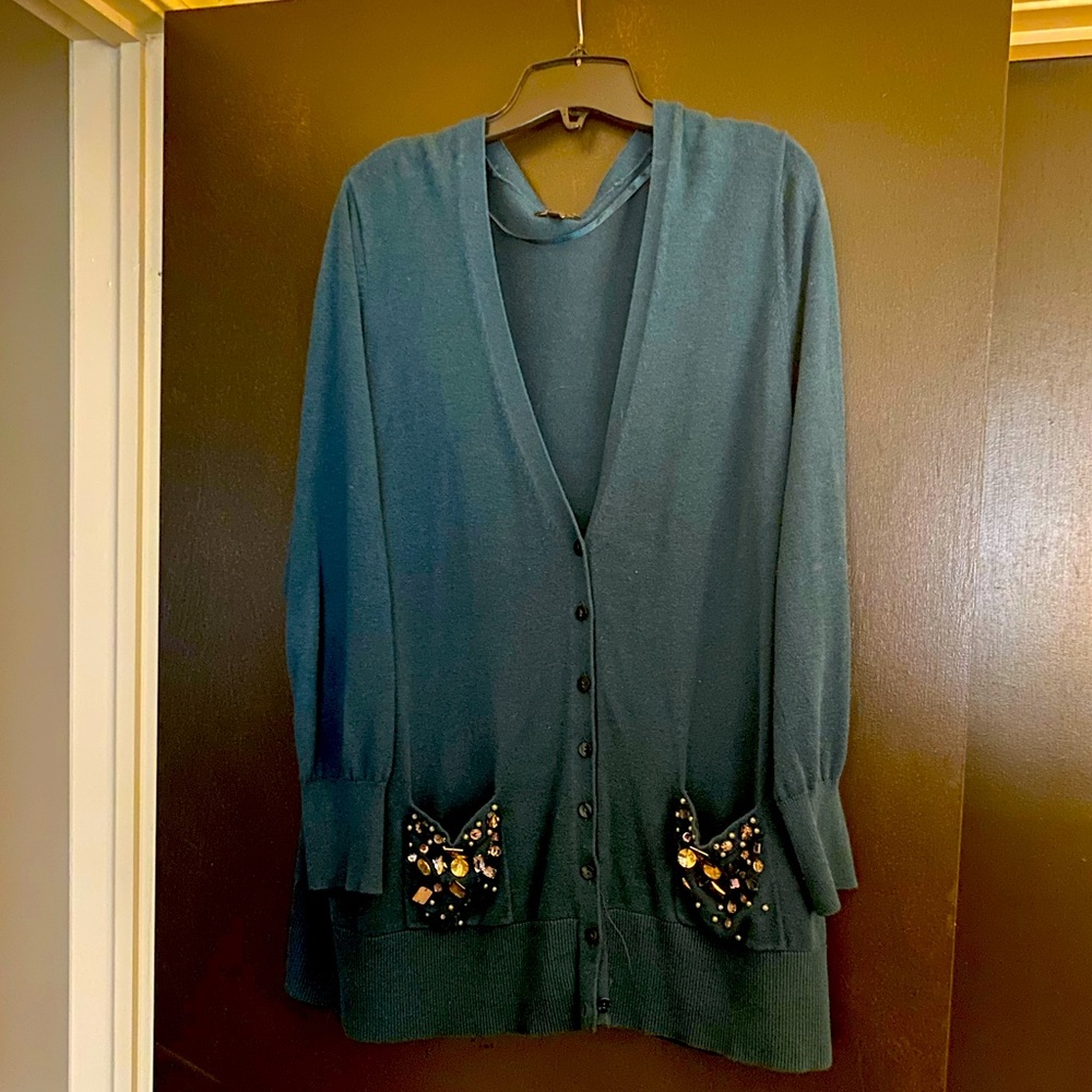 Teal Cardigan with badazzle size XL fits like a 1x
